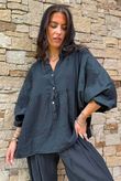 Mimi Pillow Cotton Batwing Blouse Black